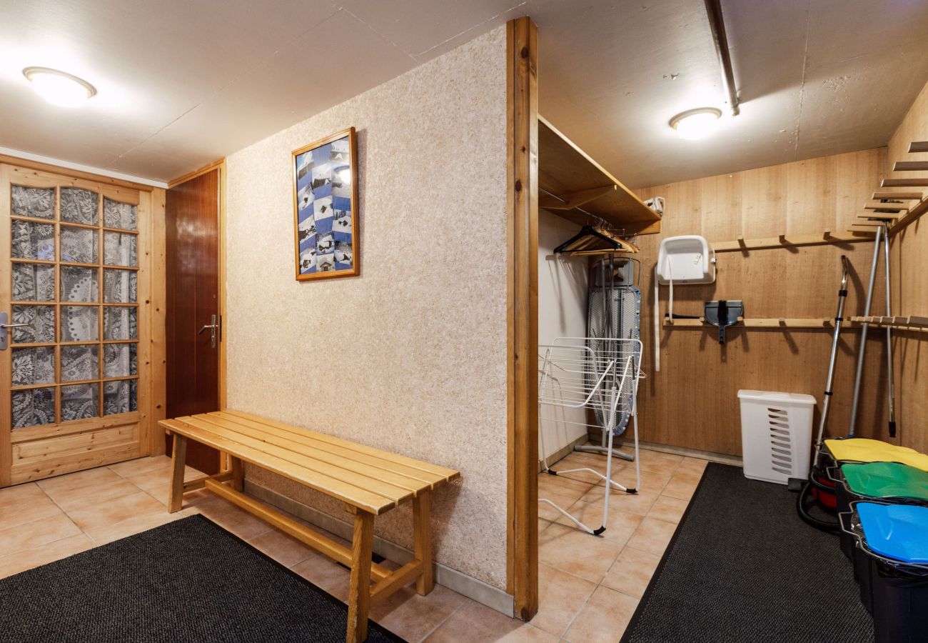 Heated and secure ski room in the basement of the Chalet Le Cosy for rent in the authentic hamlet of Ardent, Montriond.